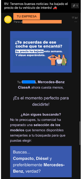 Ejemplo aviso bajada precio producto
