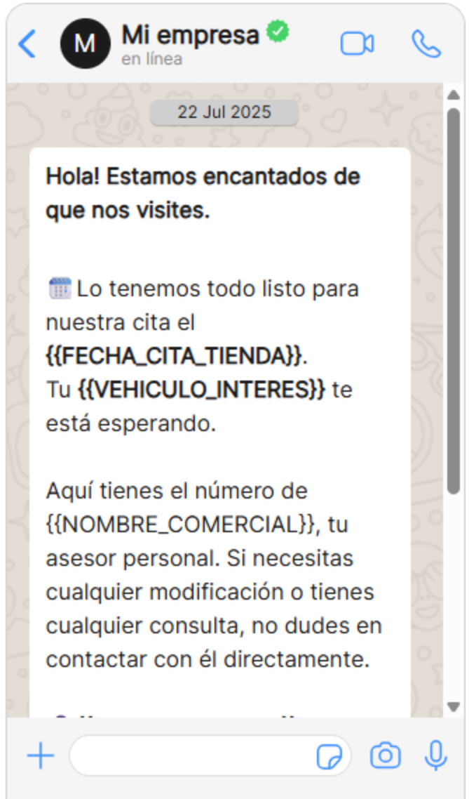 Ejemplo recordatorio de cita